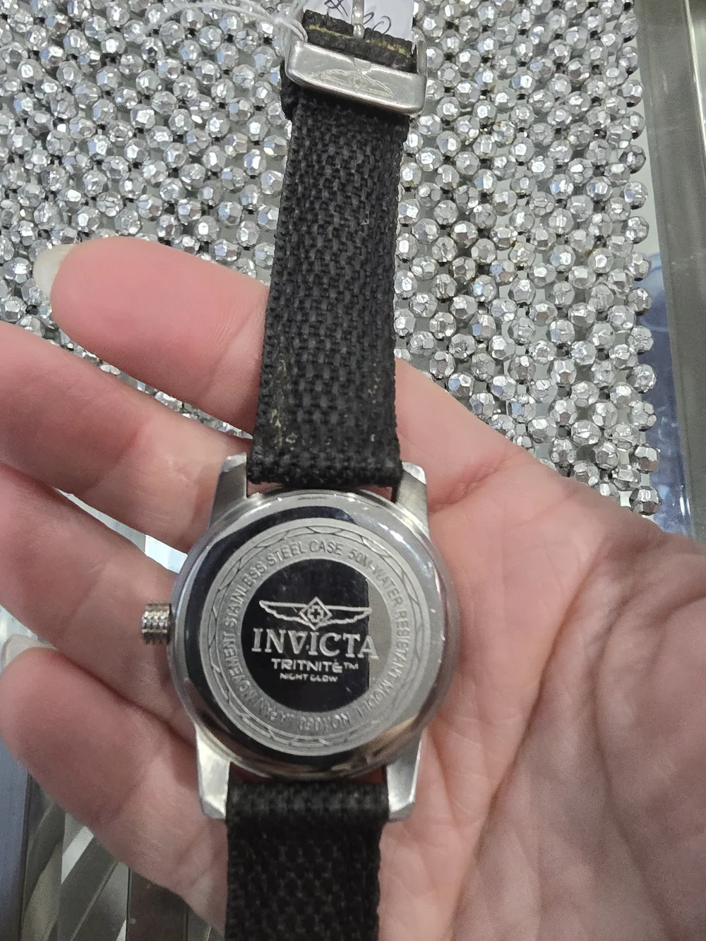 Invicta Men's Black Dial Watch with Silver Case and Black Canvas Strap